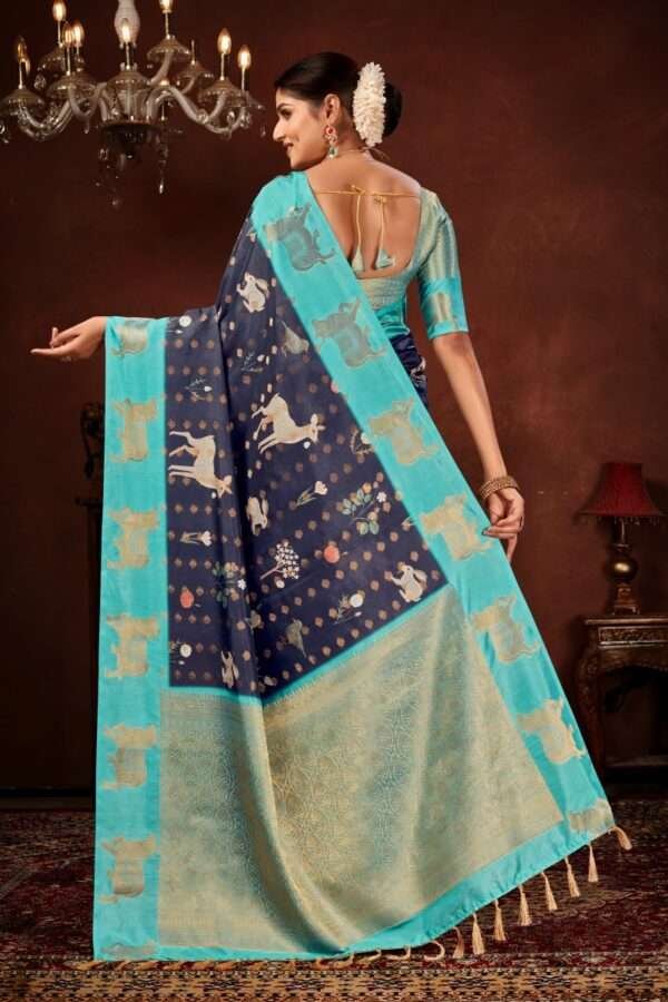 Navy blue semi soft silk saree pb1 - Image 2