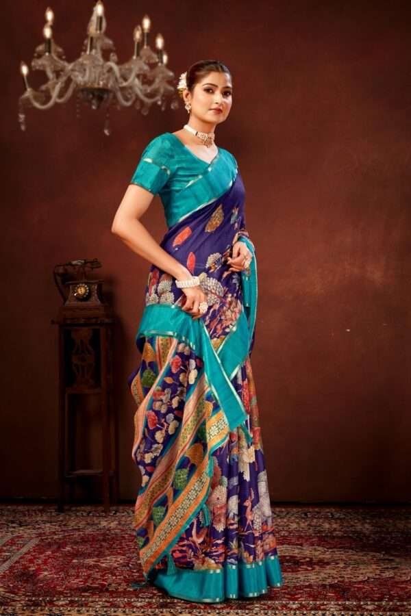 Navy blue soft doriya cotton kalamkari saree dc3