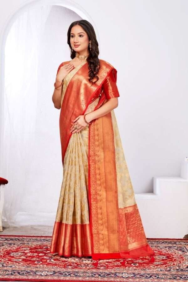 Red pure doriya cotton saree - Image 2