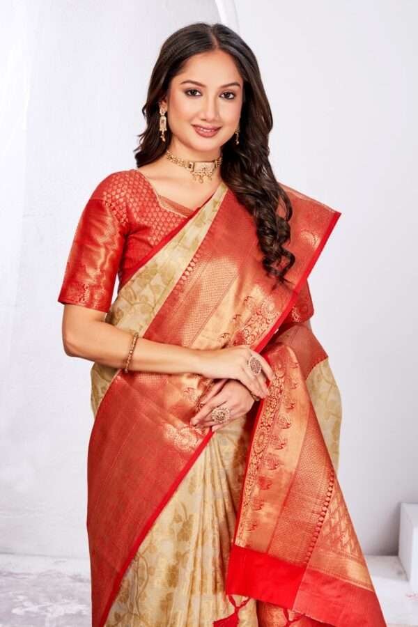 Red pure doriya cotton saree - Image 3