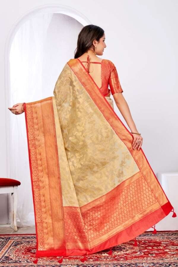 Red pure doriya cotton saree - Image 4