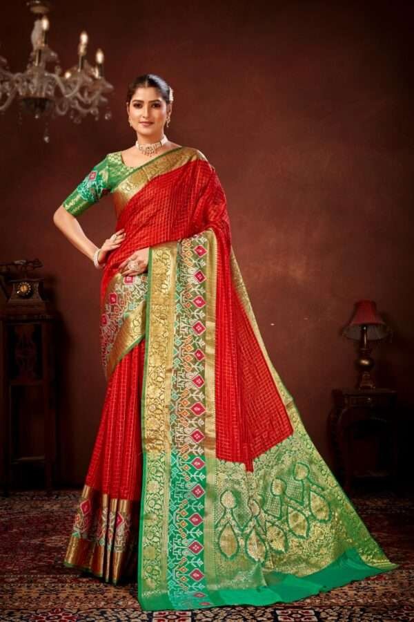 Red patola silk saree ps4