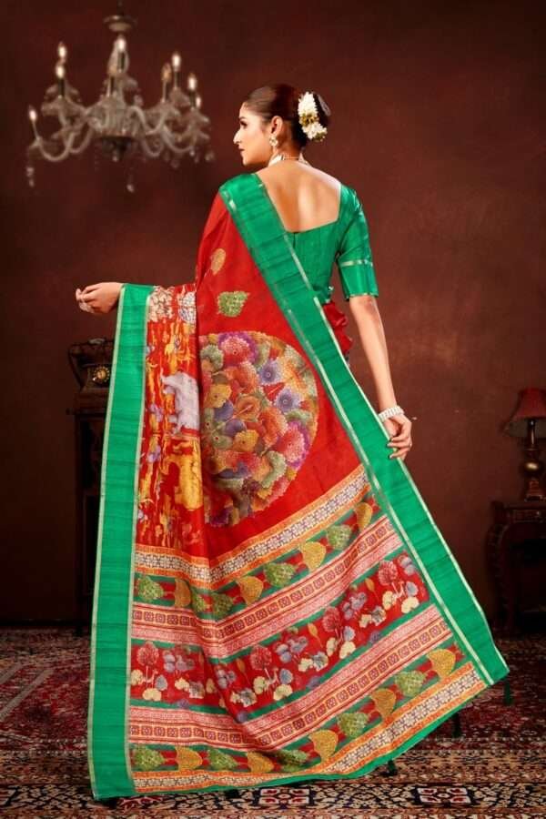 Red soft doriya cotton kalamkari saree dc2 - Image 4