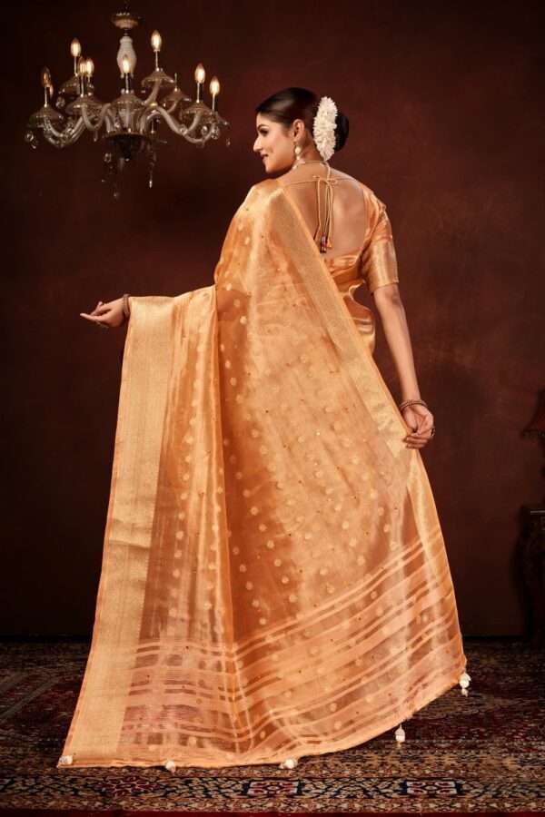 Rust orange designer tissue silk saree tsm4 - Image 4