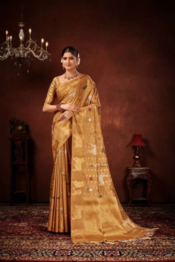 Rustic gold semi soft silk saree pb4 - Image 4