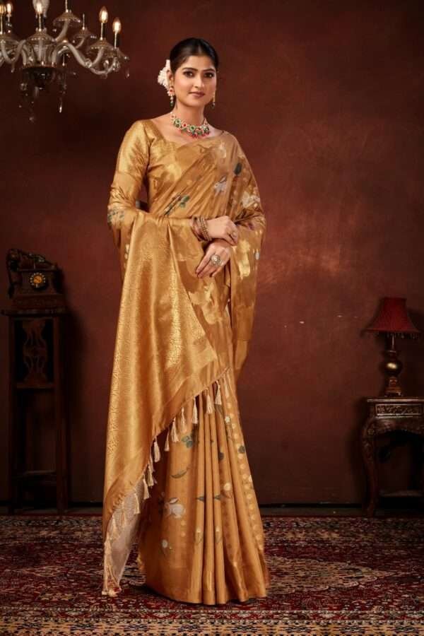 Rustic gold semi soft silk saree pb4