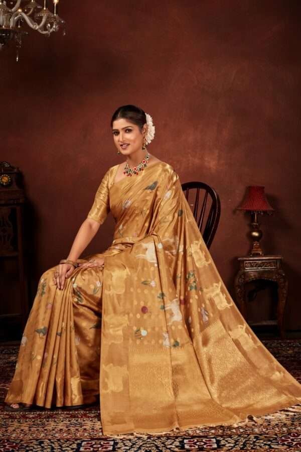 Rustic gold semi soft silk saree pb4 - Image 2