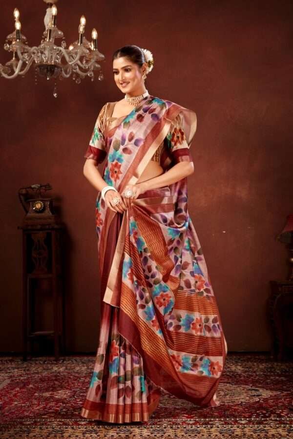 Traditional flower printed tussar silk saree bt1 - Image 2
