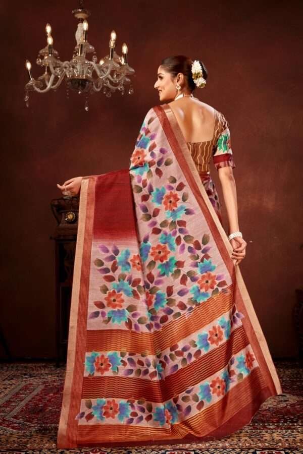 Traditional flower printed tussar silk saree bt1 - Image 4