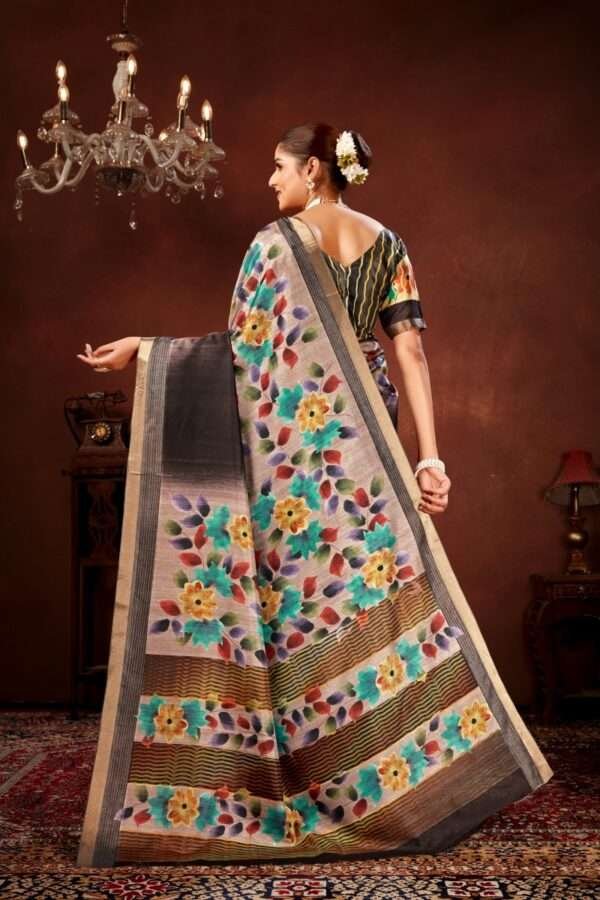 Traditional flower printed tussar silk saree bt2 - Image 4
