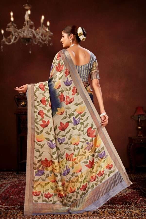 Traditional flower printed tussar silk saree bt3 - Image 4