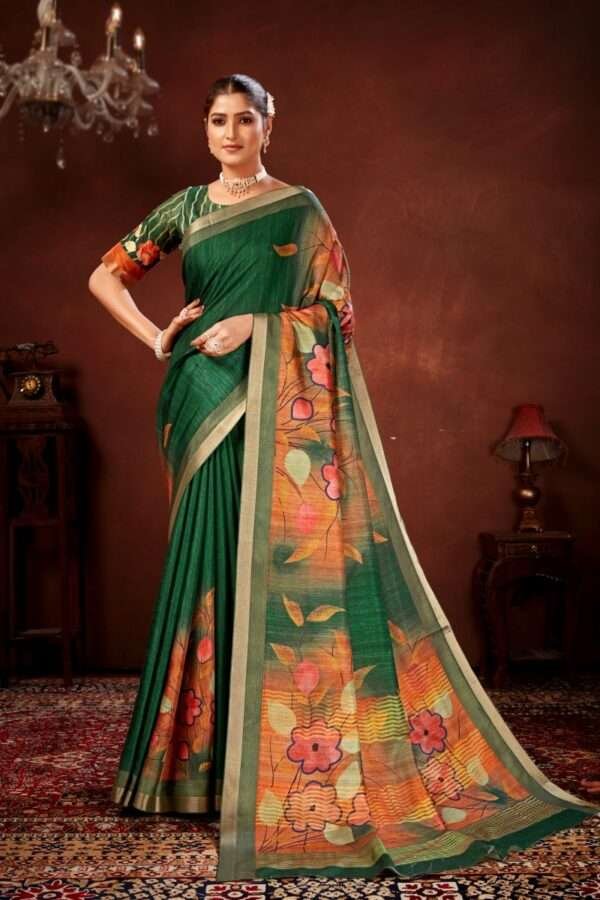 Traditional flower printed tussar silk saree bt4