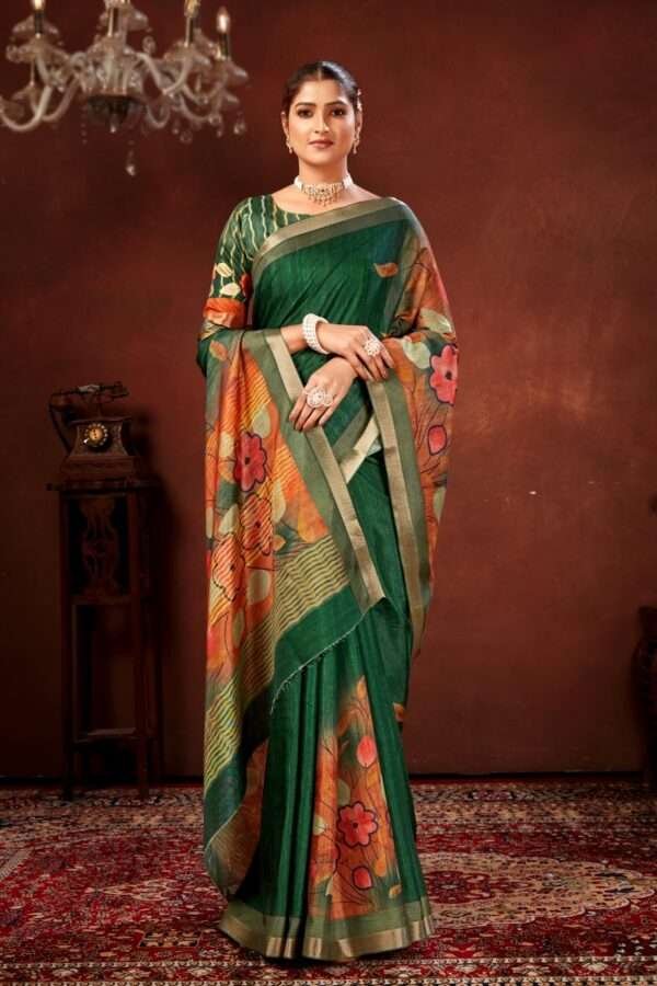 Traditional flower printed tussar silk saree bt4 - Image 2