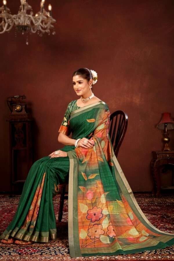 Traditional flower printed tussar silk saree bt4 - Image 3