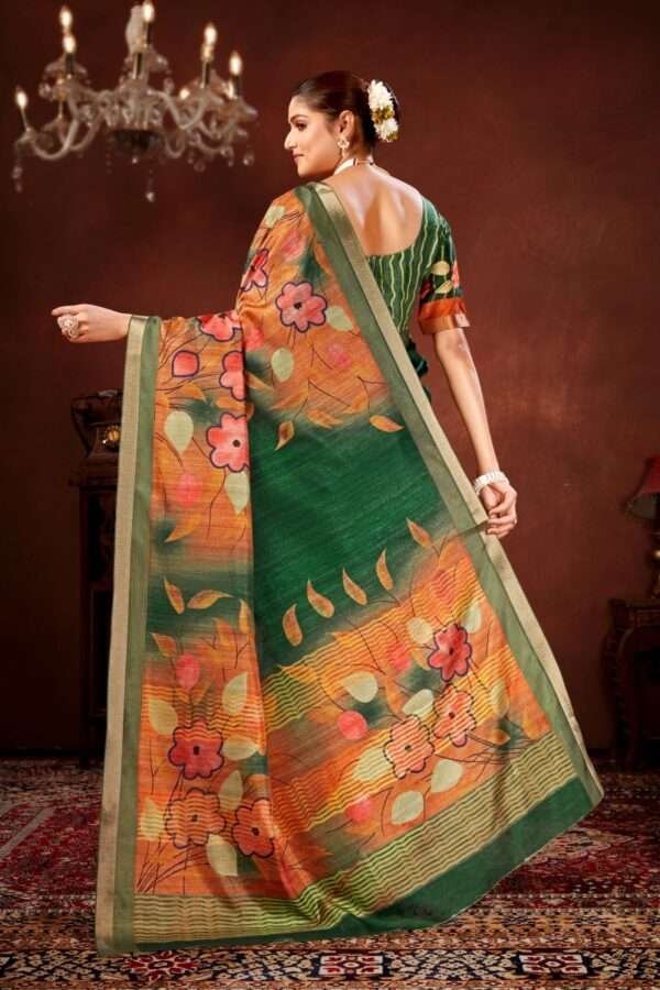 Traditional flower printed tussar silk saree bt4 - Image 4