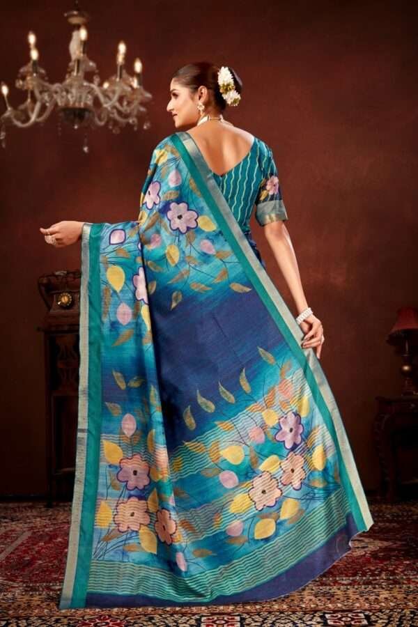 Traditional flower printed tussar silk saree bt5 - Image 4
