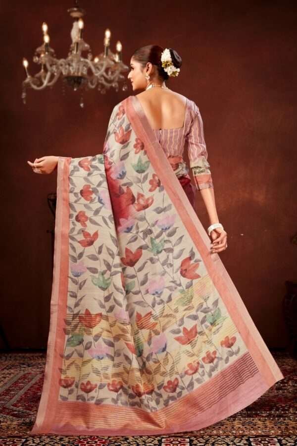 Traditional flower printed tussar silk saree bt6 - Image 4