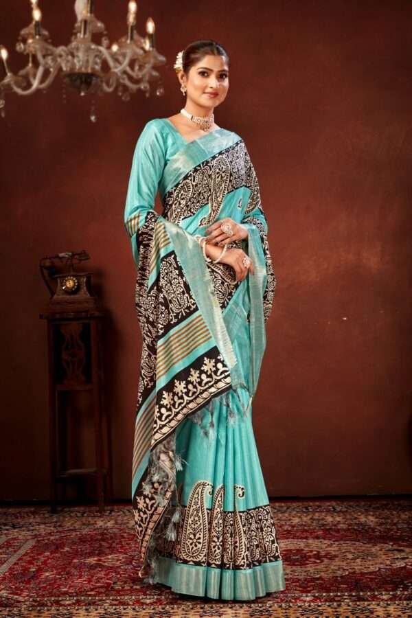 Traditional printed tussar silk saree t10 - Image 2
