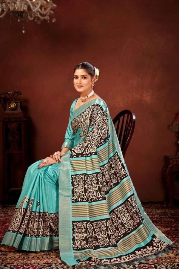 Traditional printed tussar silk saree t10 - Image 3