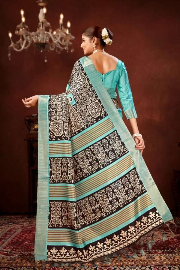 Traditional printed tussar silk saree t10 - Image 4