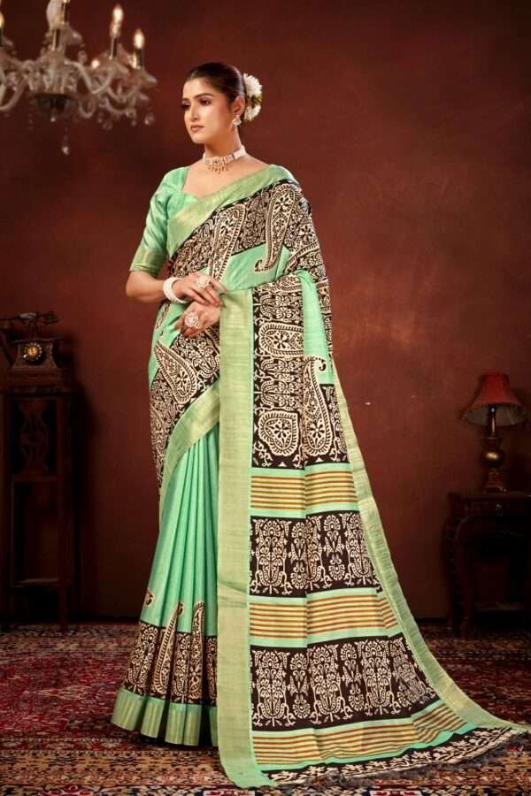 Traditional printed tussar silk saree t11
