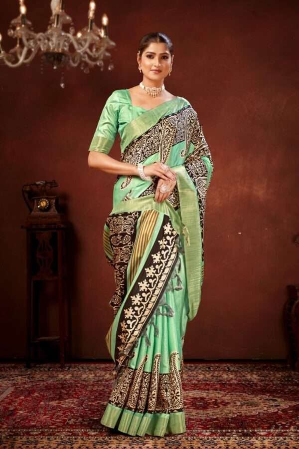 Traditional printed tussar silk saree t11 - Image 2