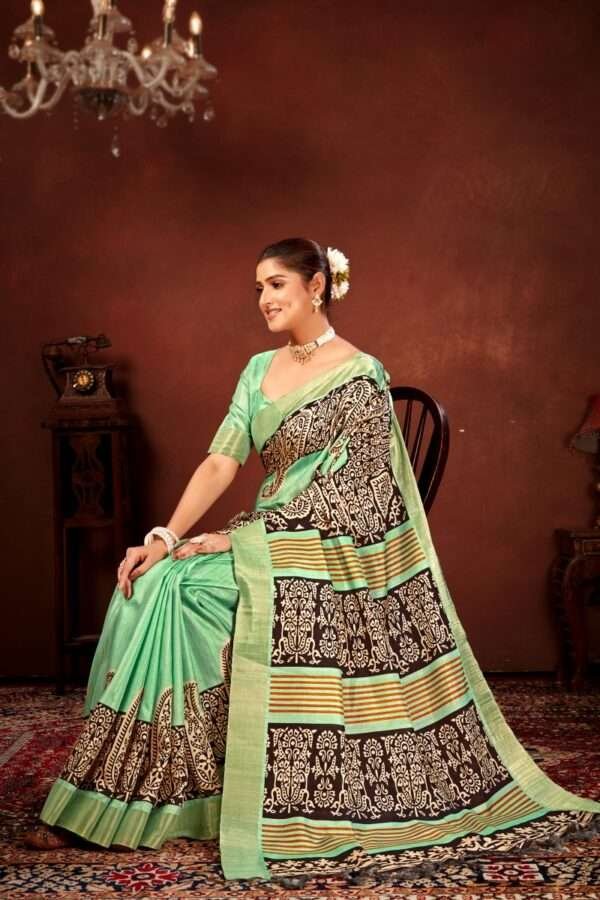 Traditional printed tussar silk saree t11 - Image 3
