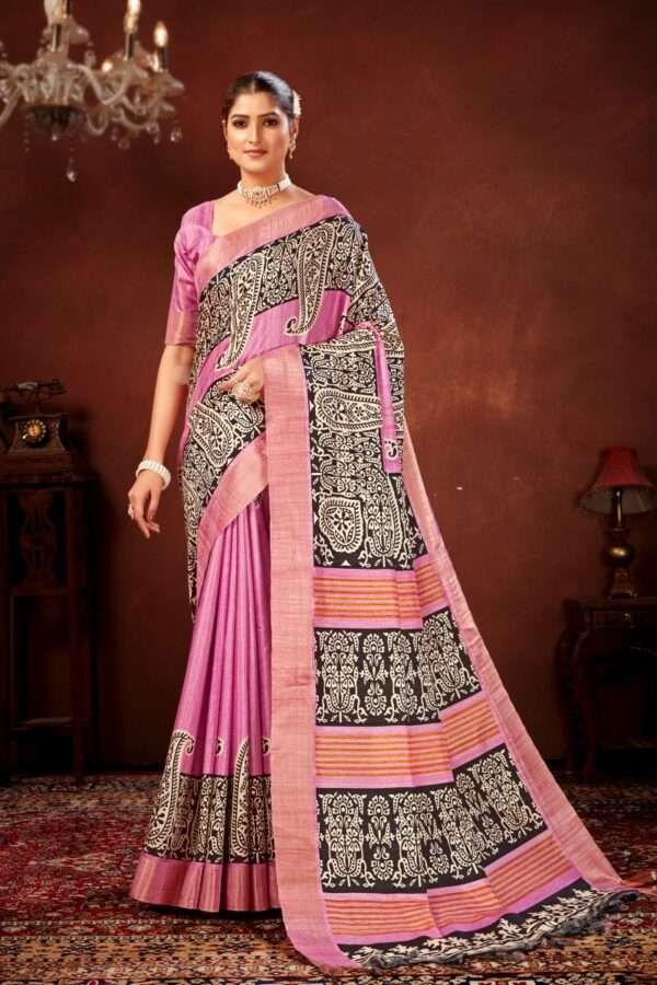 Traditional printed tussar silk saree t12 - Image 2