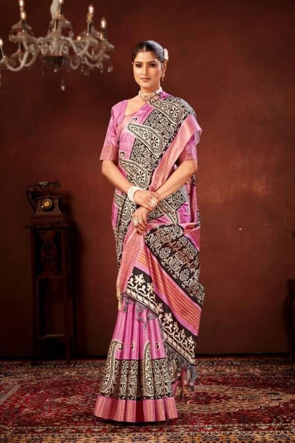 Traditional printed tussar silk saree t12
