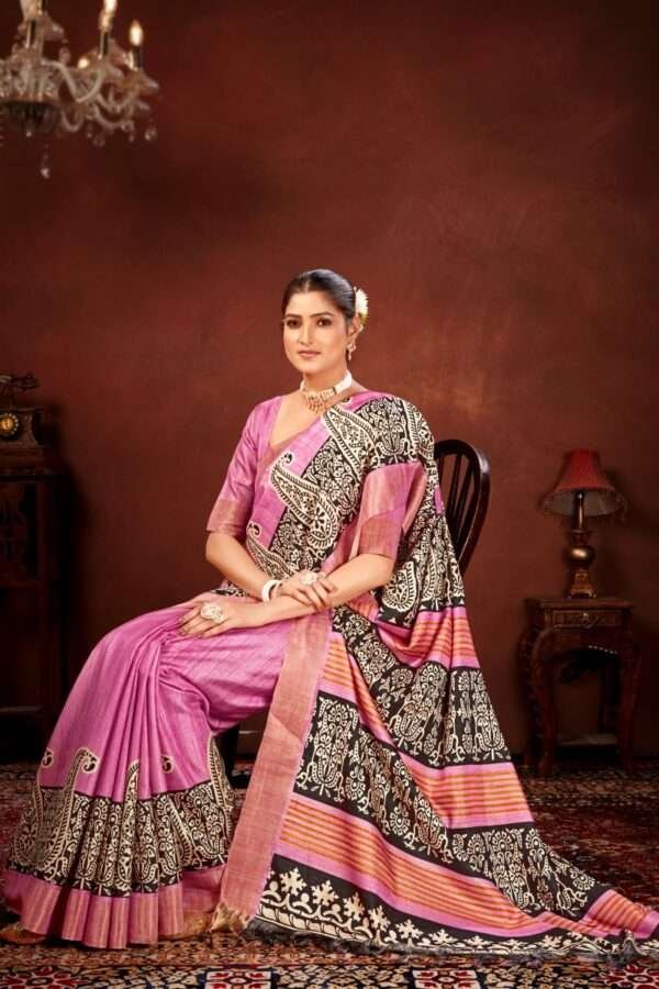 Traditional printed tussar silk saree t12 - Image 3