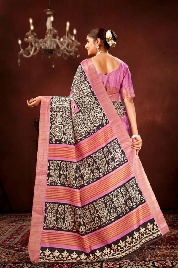 Traditional printed tussar silk saree t12 - Image 4
