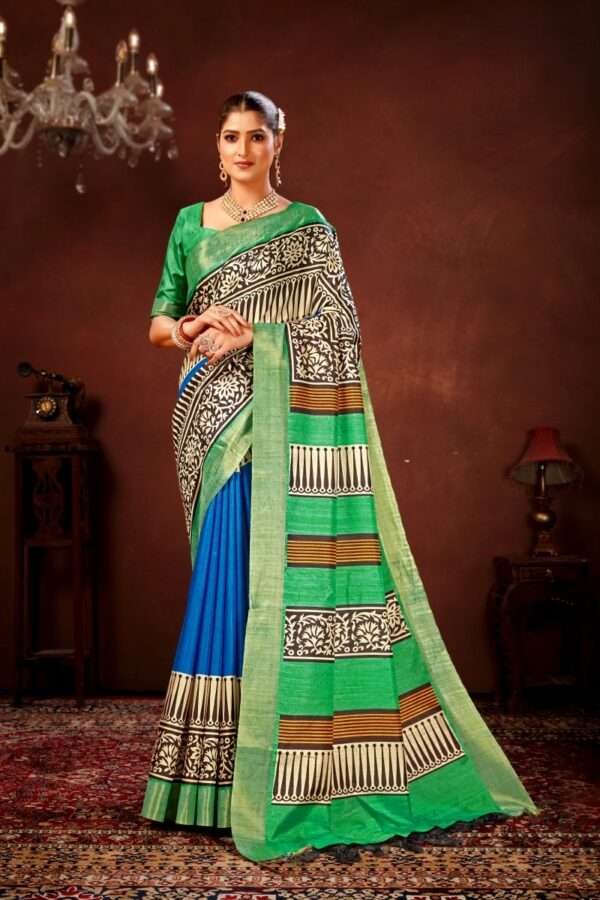 Traditional printed tussar silk saree t5 - Image 2