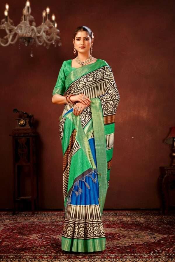 Traditional printed tussar silk saree t5