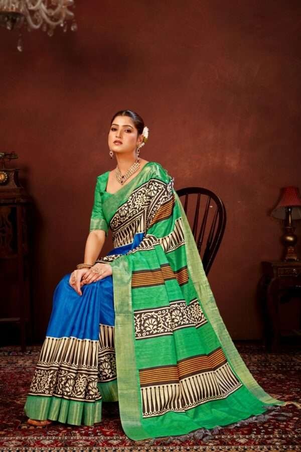 Traditional printed tussar silk saree t5 - Image 4