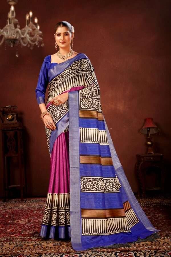 Traditional printed tussar silk saree t6