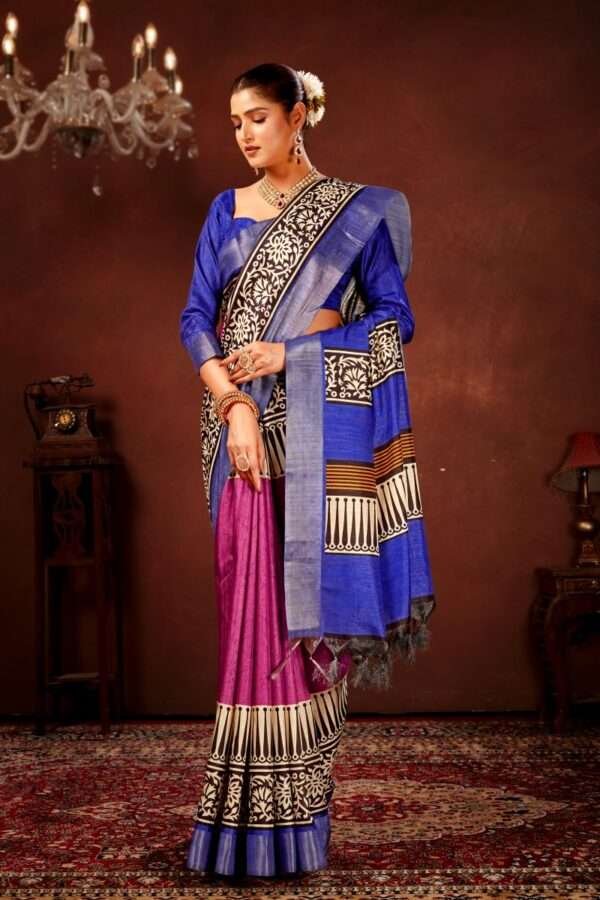 Traditional printed tussar silk saree t6 - Image 2