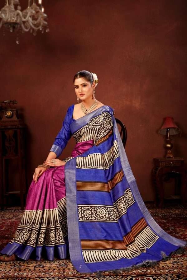 Traditional printed tussar silk saree t6 - Image 3