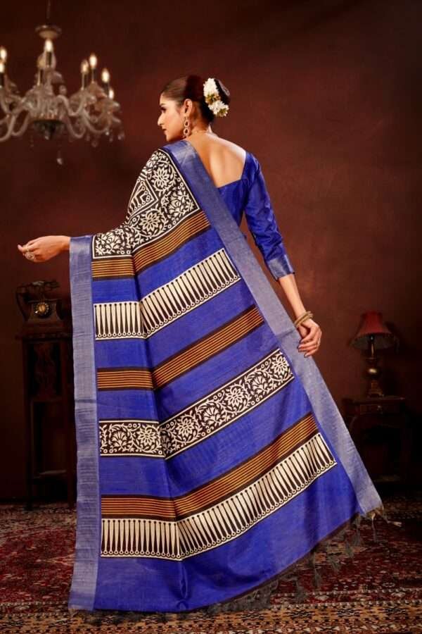 Traditional printed tussar silk saree t6 - Image 4