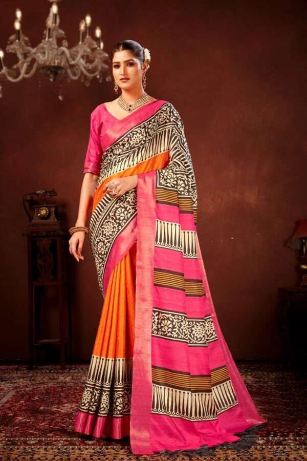 Traditional printed tussar silk saree t7