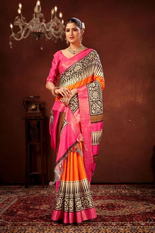 Traditional printed tussar silk saree t7 - Image 2