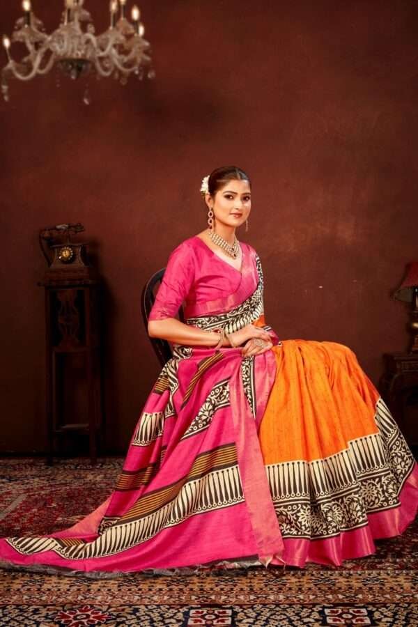 Traditional printed tussar silk saree t7 - Image 3