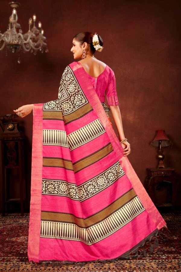 Traditional printed tussar silk saree t7 - Image 4