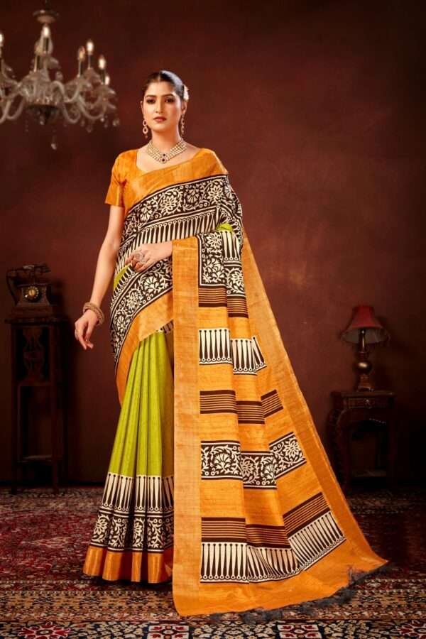 Traditional printed tussar silk saree t8