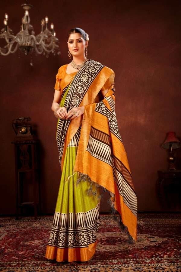 Traditional printed tussar silk saree t8 - Image 2
