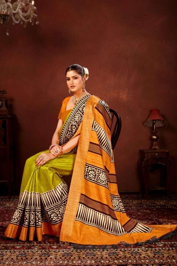 Traditional printed tussar silk saree t8 - Image 3