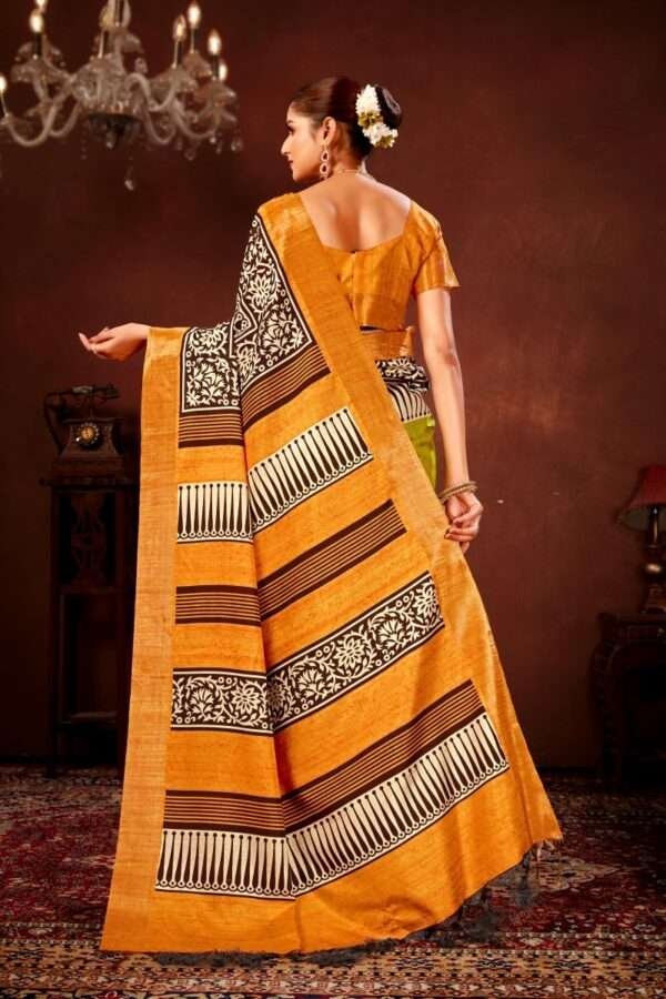 Traditional printed tussar silk saree t8 - Image 4