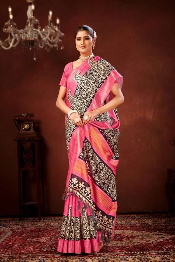 Traditional printed tussar silk saree t9 - Image 2
