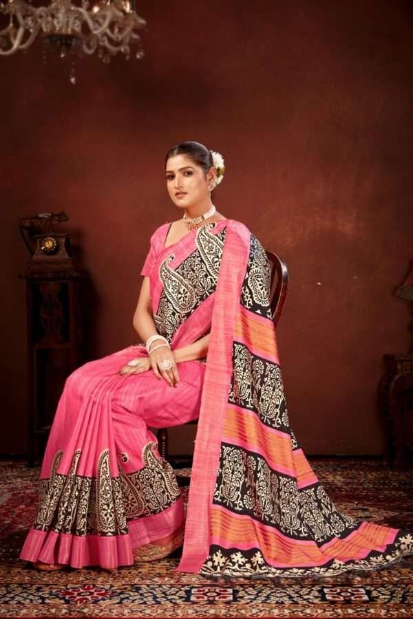 Traditional printed tussar silk saree t9 - Image 3