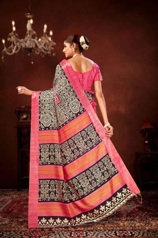 Traditional printed tussar silk saree t9 - Image 4