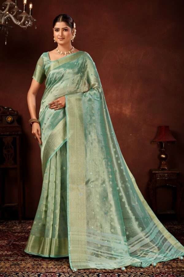 Turquoise blue designer tissue silk saree tsm2 - Image 2